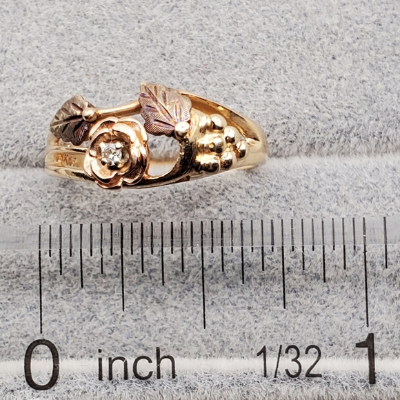 10k Solid Yellow & Rose Gold Natural Round Diamond Rose Flower & Vine Ring - Picture 7 of 9